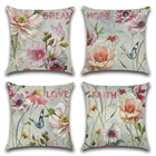 Уличная Водонепроницаемая наволочка 45x45, льняная наволочка в стиле ретро с цветочным рисунком, декоративная наволочка для дивана, гуаши, бабочки, цветов