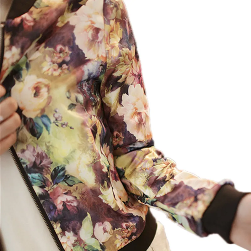 Bigsweety винтажная Осенняя Женская куртка бомбер Милая Цветочная с длинными