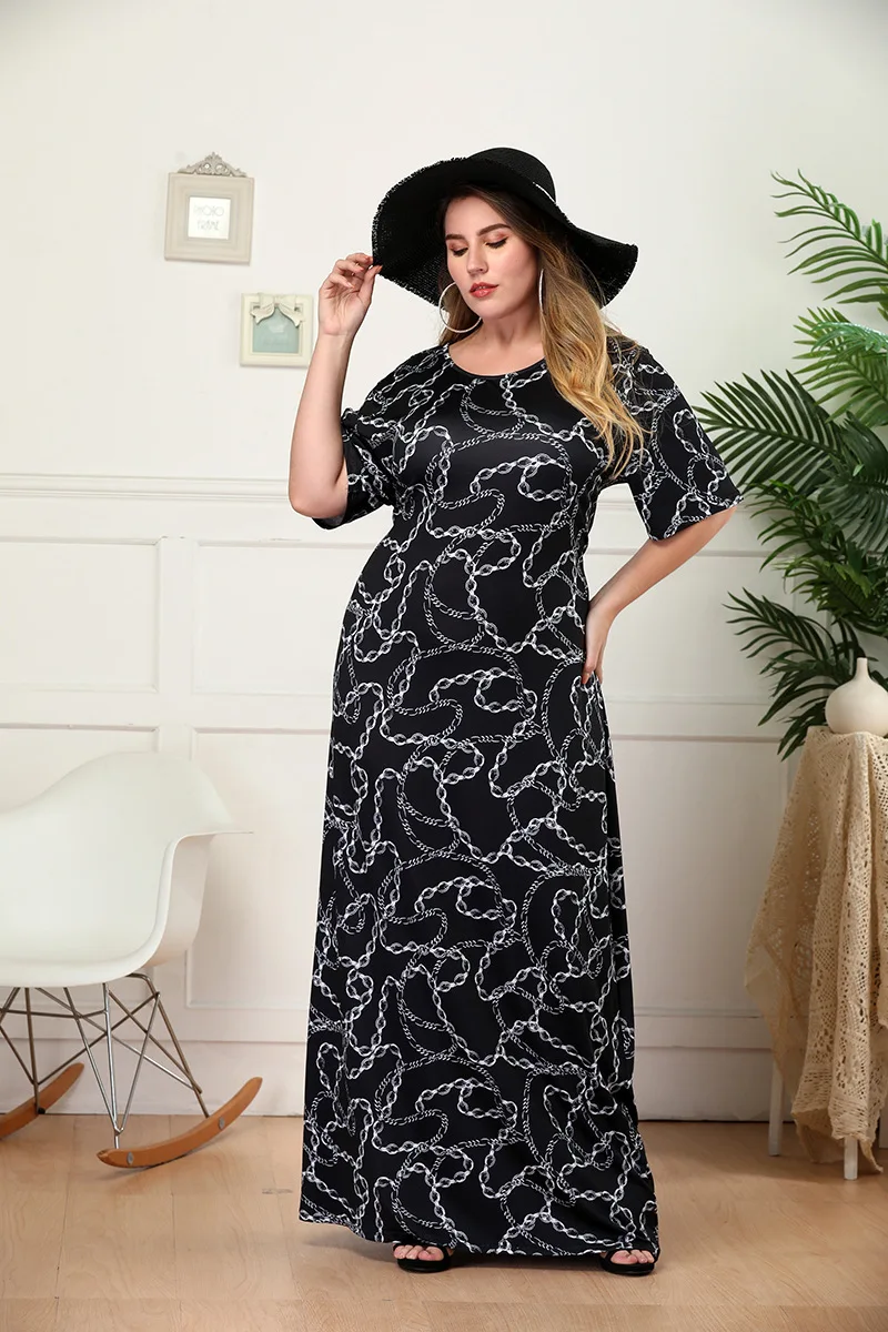 051 Бо женская одежда шерстяное до пола макси платья L XL XXL 3XL 4XL с О-образным вырезом