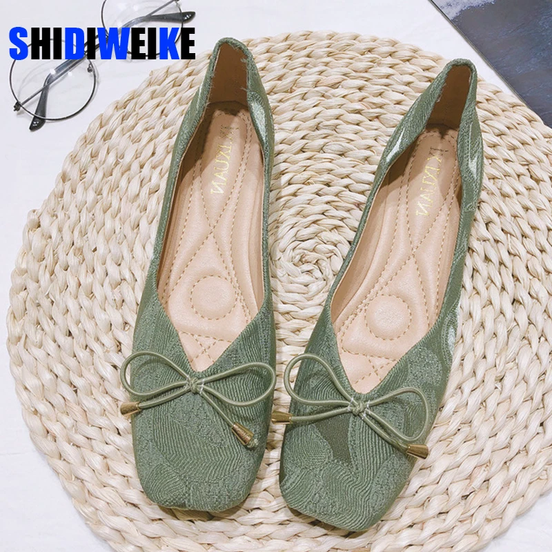 

Soft Comfortable Single Shoes Flat Shoes Square Head Flat Heel Bow Shallow Mouth Soft Bottom Women's Shoes Large Size 35-41