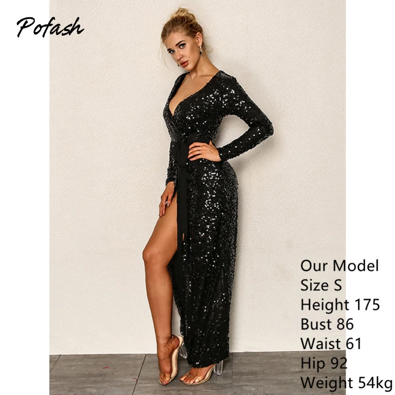 Pofash обувь расшитая блестками Цвет Черный Однотонные вечерние платья для женщин с