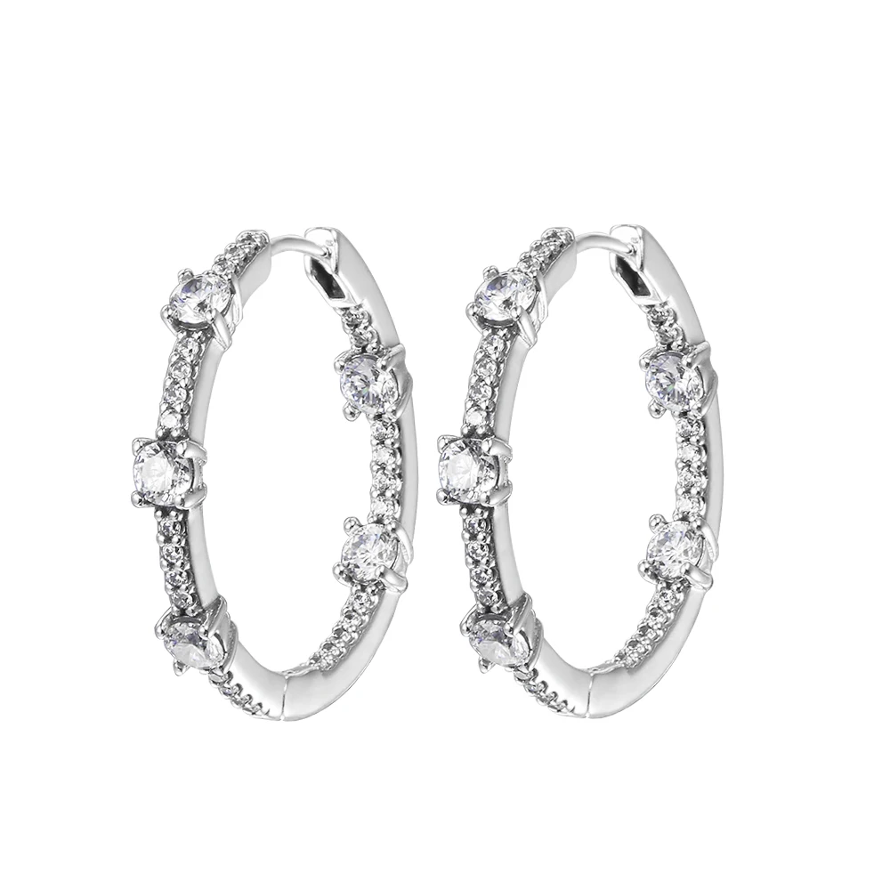 

Sparkling Pave Bars Hoop Earrings for Women 925 Sterling Silver Jewelry Wedding Party Gift Argent Earing Brincos 2021 Winter New