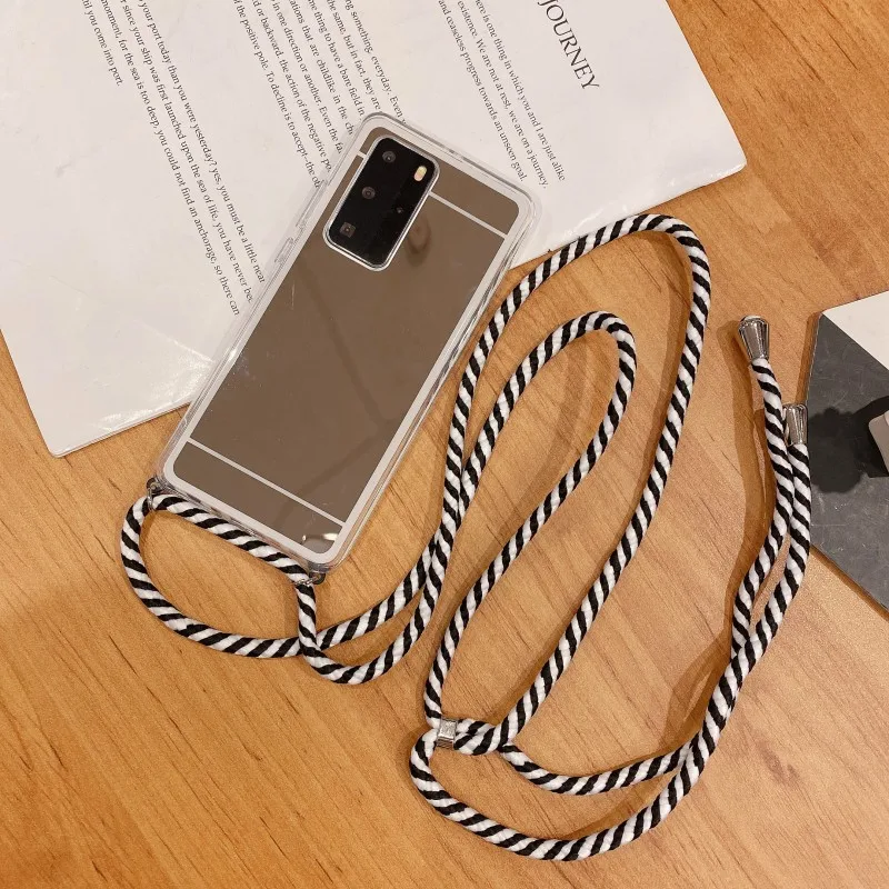 Strap Mirror Case For Samsung Galaxy S21 Plus S20 FE Note 20 Ultra M51 A51 A71 A31 Crossbody Lanyard Necklace Shockproof Cover