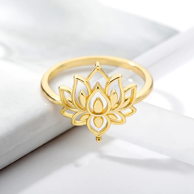 

Hollow Lotus Flower Rings For Women Gold Color Stainless Steel Engagement Wedding Ring Female Jewelry Girlfriend Birthday Gift