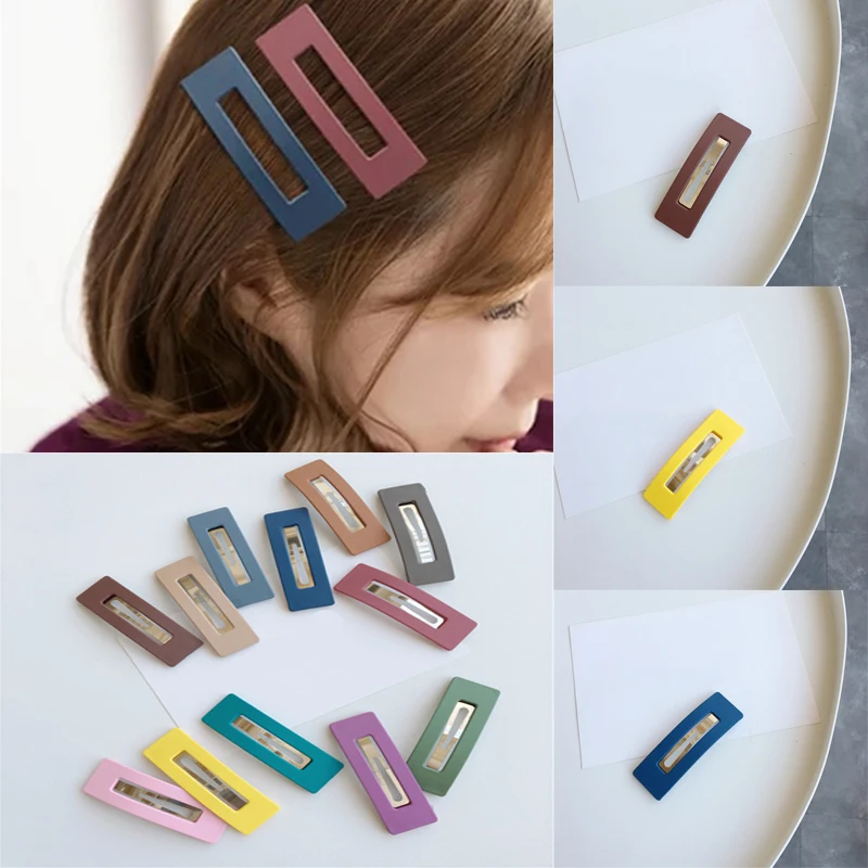 Модные женские заколки для волос ярких цветов квадратные металлические
