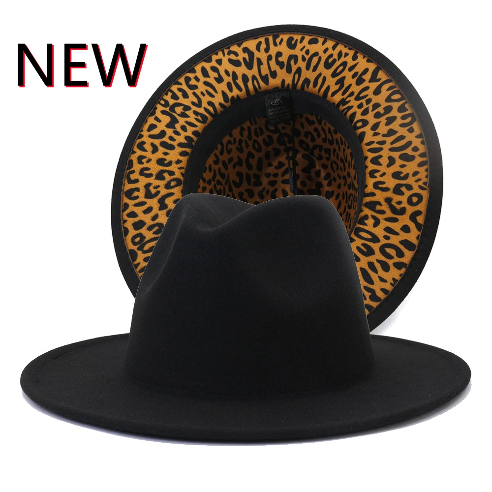 

Шляпа-федора женская с широкими полями, Джазовый Топ, чёрная, с леопардовым принтом, новая шляпа унисекс, для церкви, Осень-зима