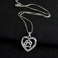 heart shaped small dog footprint pattern pendant necklac womens necklace fashion metal crystal inlaid pendant accessory jewelry