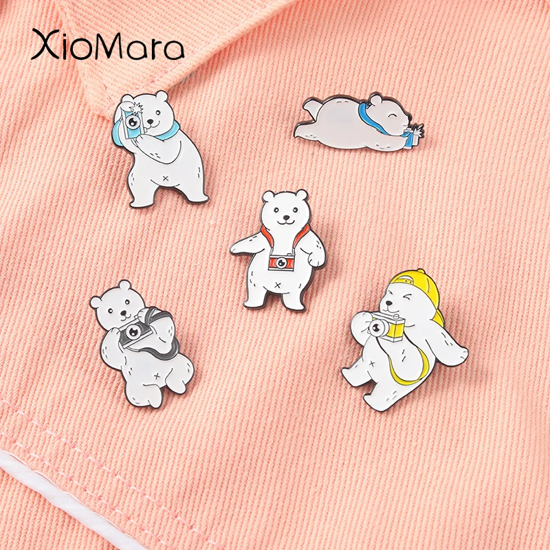 Эмалированные булавки с милым белым медведем животные для фотосъемки красочная