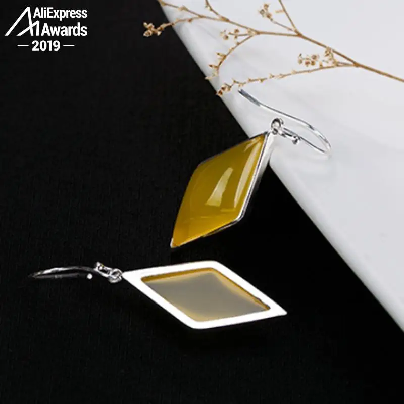 Серьги-подвески из серебра 925 пробы с украинским янтарем большие серьги античный