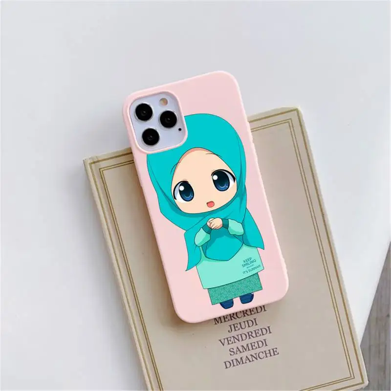 

Muslim girl cute cartoon Phone Case Pink Candy Color for iPhone 11 12 mini pro XS MAX 8 7 6 6S Plus X SE 2020 XR