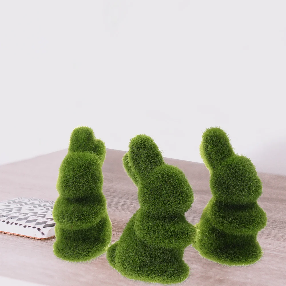 

12 Pcs Easter Moss Bunny Figurine Rabbit Statue Ornament Desktop Adornment