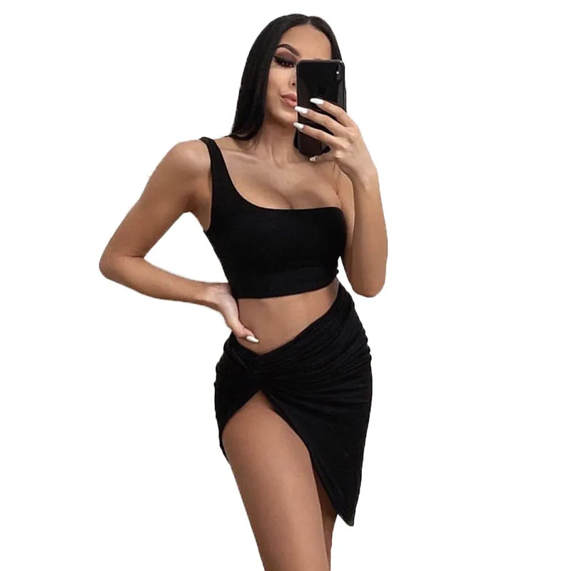 2018 неоновый цвет комплект из двух предметов платье для женщин с высоким разрезом