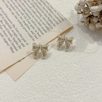bow bowknot earrings pearl charm japan korean fashion jewelry for women girls pendant accessories wholesale s925 pin