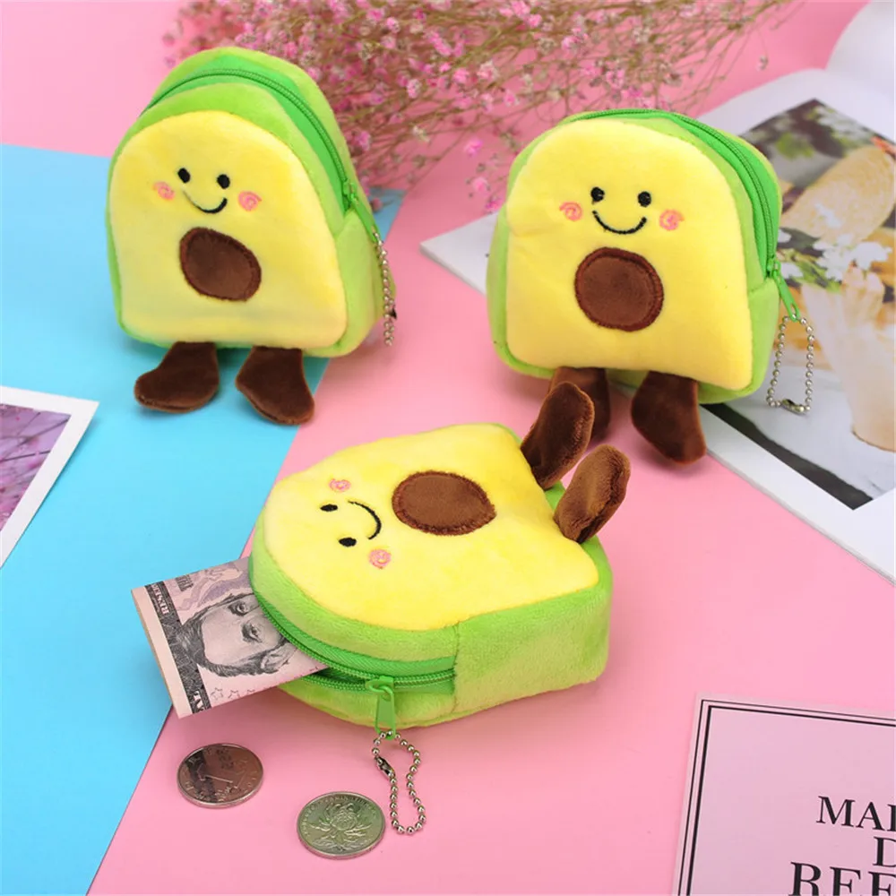 

Cute Cartoon Avocado Mini School Bag Coin Purse Women Mini Plush Card Holder Small Wallet Pouch Lipstick Data Cable Storage Bag