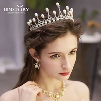 himstory new gold white bride crown baroque wedding hair accessories fashion ladies rhinestones with pearl headdress