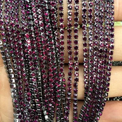 Black purple 1 ярд/шт. 19 цветов цепочка со стеклянными кристаллами и стразами, Золотое дно Пришивные цепочки для рукоделия, украшения сумок для одежды - Цвет: Black purple