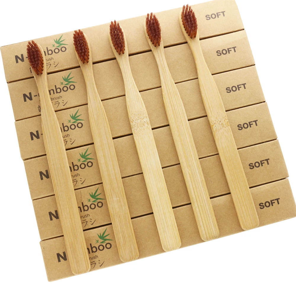 5 упаковок Бамбуковая зубная щетка деревянная для взрослых с мягкой щетиной и