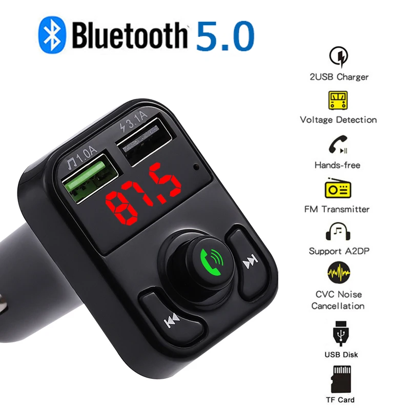 

Автомобильный FM-передатчик, беспроводной Bluetooth, громкая связь, MP3, аудио, музыкальный плеер, два USB-модулятора, автомобильный комплект с заряд...