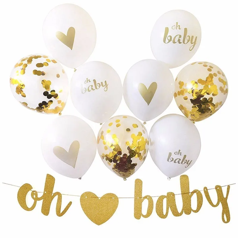2019 12 '✐ шт золотые белые конфетти воздушные шары Oh Baby баннер для дня рождения