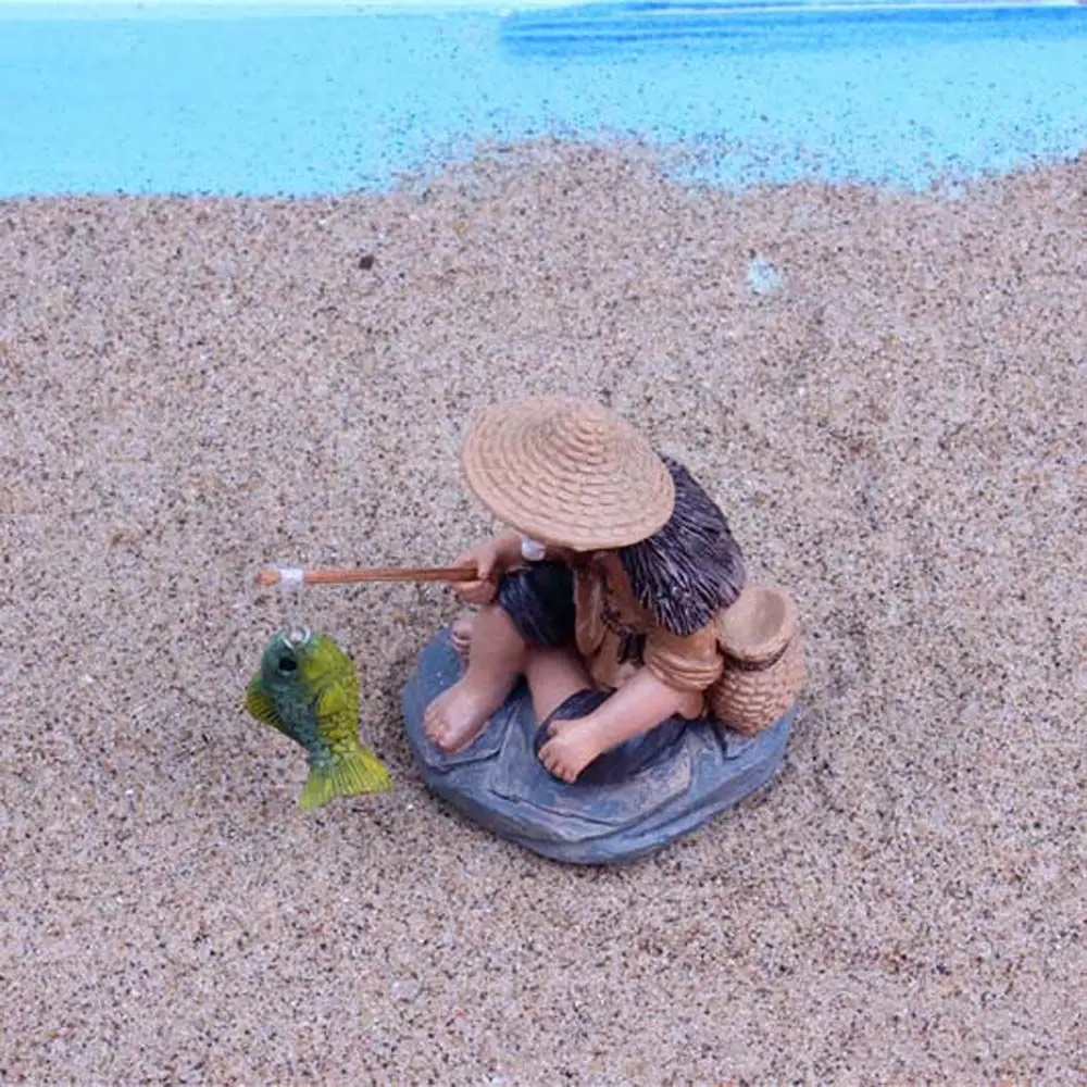 

Fisherman Resin Figurines Sitting Garden Statue Planter Miniature Landscape Outdoor Sculpture Lawn Office Home Desktop Ornaments