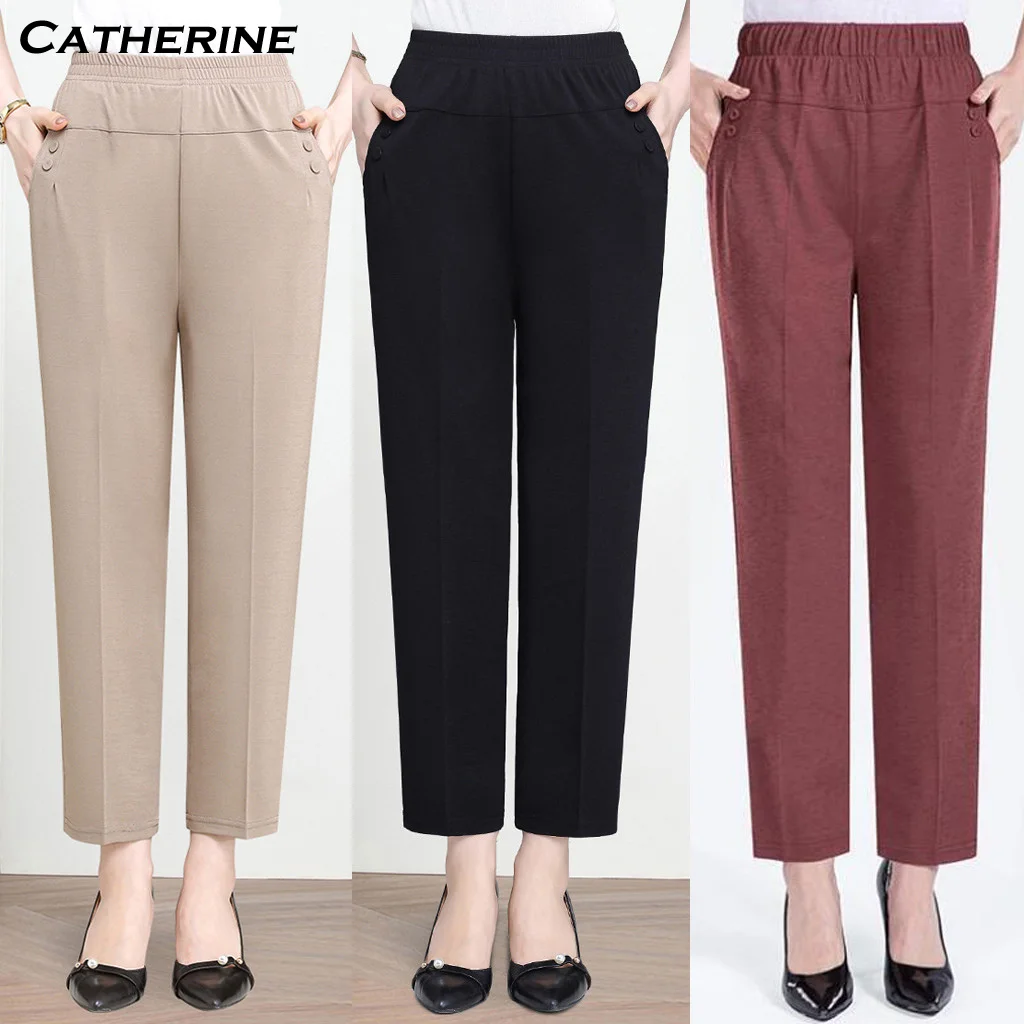 Винтажные однотонные брюки цвета хаки размера плюс женские офисные с высокой