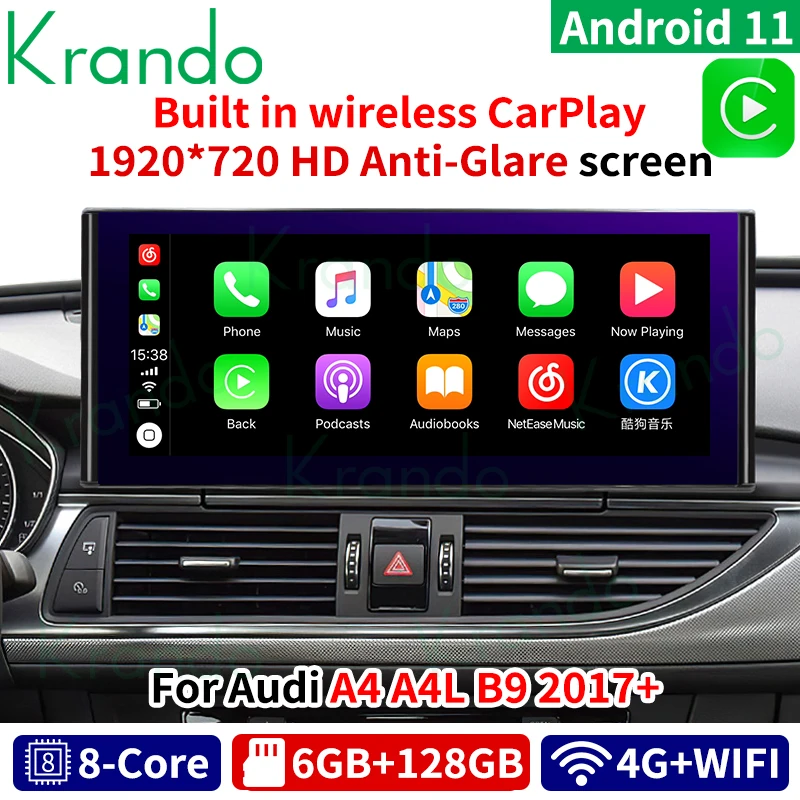Krando Android 11.0 6G 128G 10.25 IPS Car Radio For Audi A4 A4L B9 A5 2017 2018 2019 2020 Multimedia Audio Carplay LHD RHD