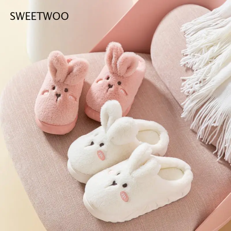 

Women White Rabbit Hare Slippers Cute Animal Platform House Shoes Girls Bedroom Plush Flip Flops Indoor Ears Slippers