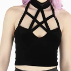 Женский укороченный топ Goth Dark, сексуальный топ в стиле панк с открытыми плечами и лямкой на шее, стильная уличная одежда, 2019