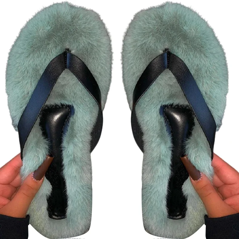 

Women Faux Fur Slippers Ladies Short Plush Flat Shoes Female Clip Toe Spring Summer Sandals High Quality Hot Fashion Comfortable