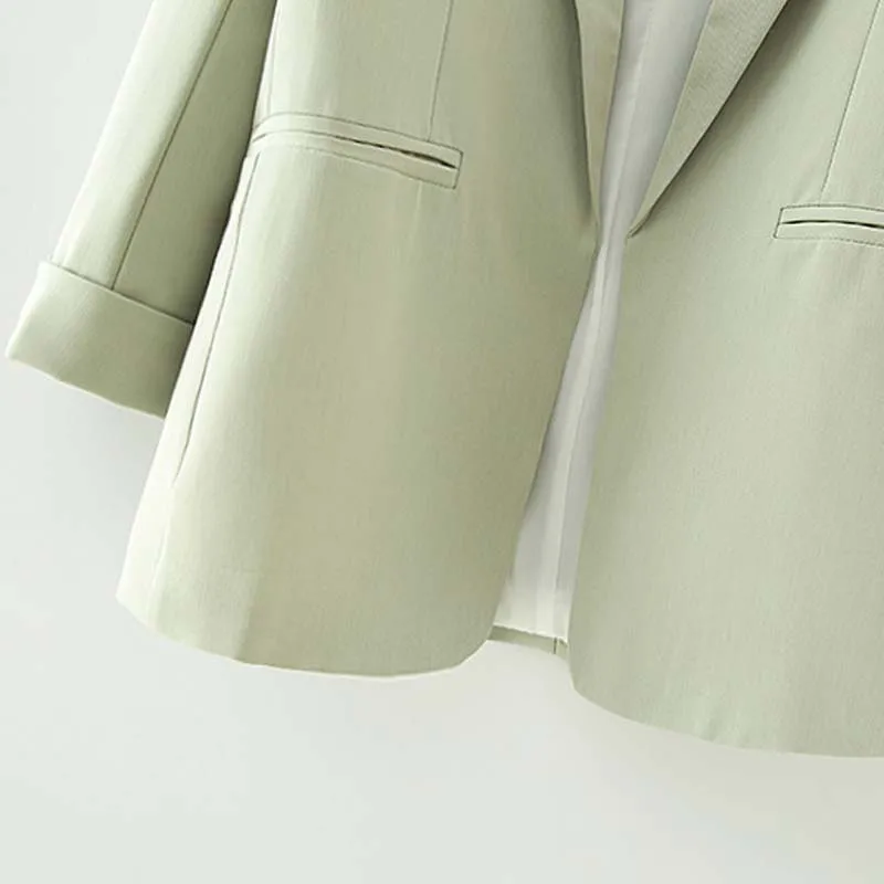 

ZRN Fashion Two Piece Set Women Pant Suit Light Green Notched Blazer Jacket & Pant 2020 Office Wear Women Suits Female Sets