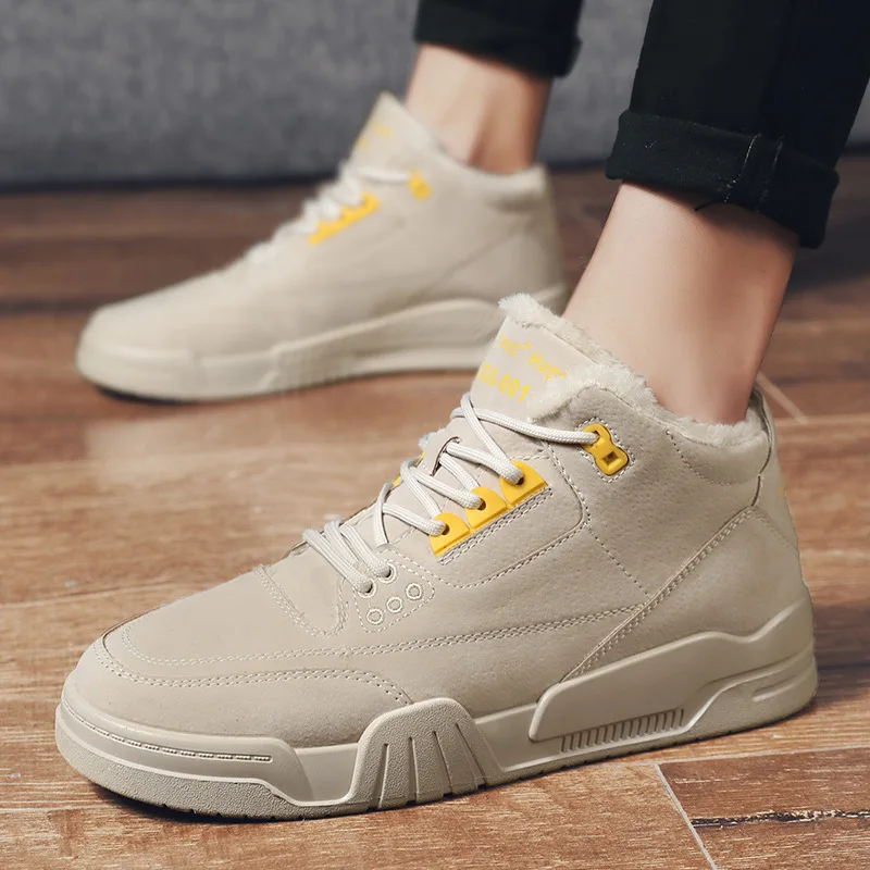 

2021 Frost-resistant Martin Boots Plush Velvet Warmth Thick-soled Casual Men's Shoes Mid-cut Velvet Leather Cotton Shoes