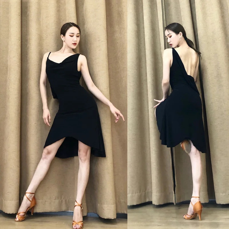 

Latin Dance Dress Black Spaghetti Strap Sexy Backless Competition Dresses Women Rumba Tango Salsa Samba Cha Cha Show Wear DN4032