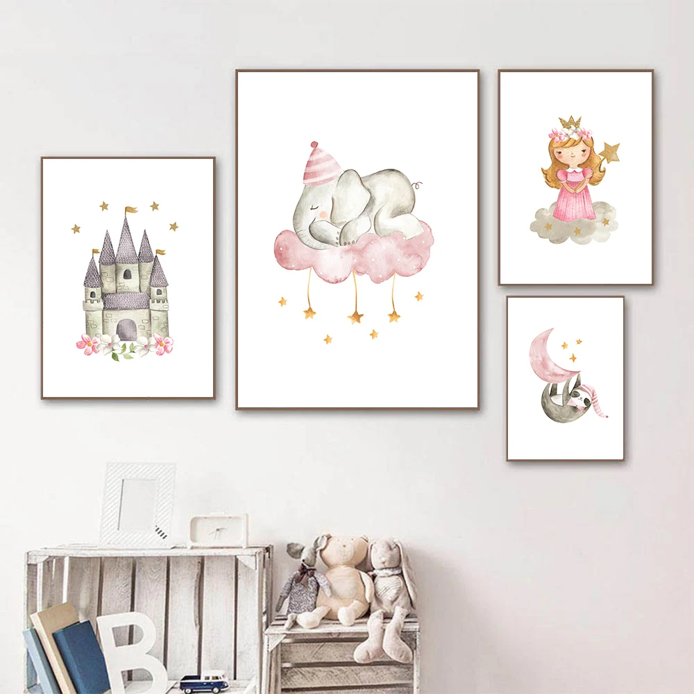 Слон Печать замок картина принцесса постеры облако звезда питомник стены