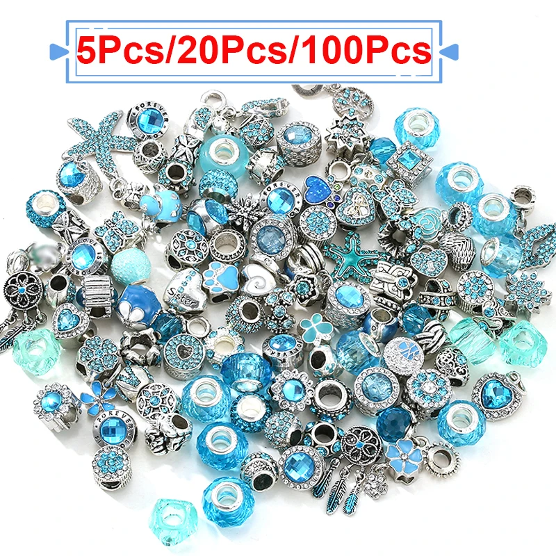 

50Pcs/100Pcs Sparkling Blue Mixed Random Delivery Charm Beads Original Bracelets Necklaces Women Jewelry Accessories Wholesale