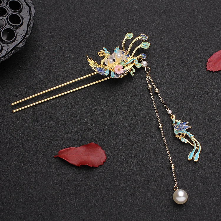 Cloisonne шпилька кисточка Винтаж ручной работы волосы палочки для волос аксессуары