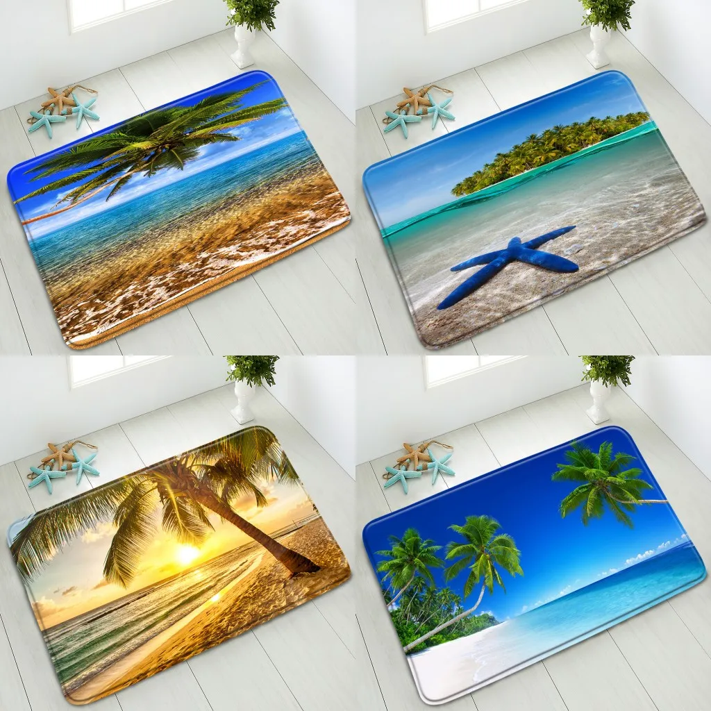 

Нескользящий коврик для ванной с летним океаническим пейзажем, комнатный напольный коврик для спальни, кухни, моющийся Впитывающий Коврик ...