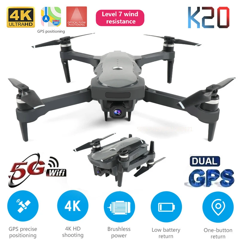 Квадрокоптер K20 складной с GPS и двойной камерой 4K HD 2020 м | Игрушки хобби