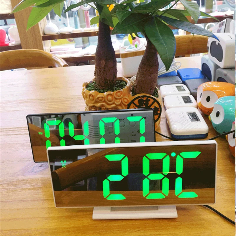 Прикроватный зеркальный будильник светодиодный цифровой дисплей времени Повтор