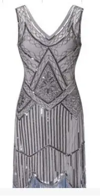 083gray Новинка, женское винтажное платье 1920s с пайетками, полностью украшенное бахромой, украшенное хлопушкой, платье 20s Great Gatsby Vestidos - Цвет: 083gray