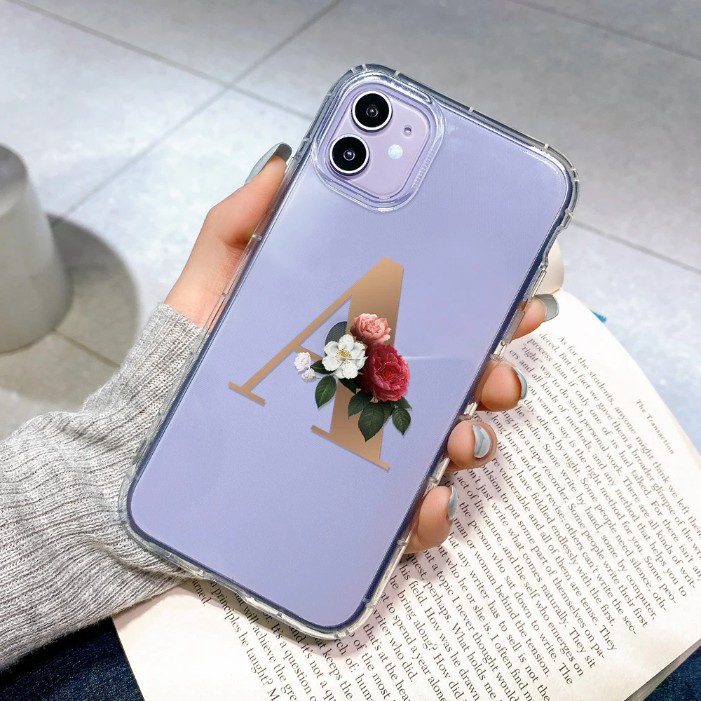 

Floral Alphabet Transparent Soft Case For iPhone 12 Pro Max Cases 11 Pro Max XS XR 7 8 plus 12 Mini SE 2020 Cover Letter Flower