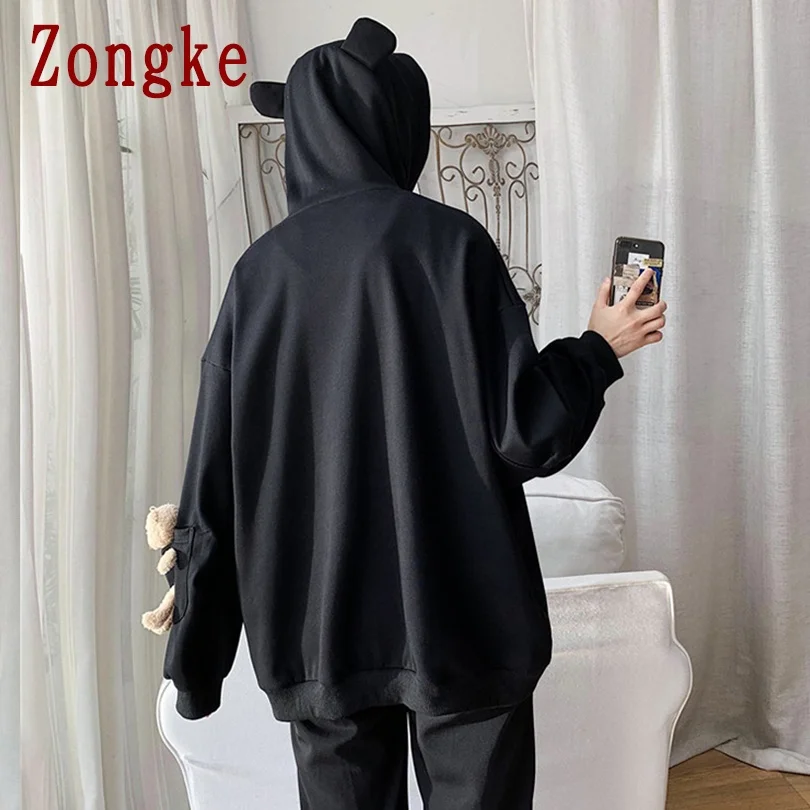 

Zongke Bear Doll Hoodie Men Clothing Harajuku Japanese Streetwear Men Sweetshirts Pullover Tops 2XL 2021 New Arrivals