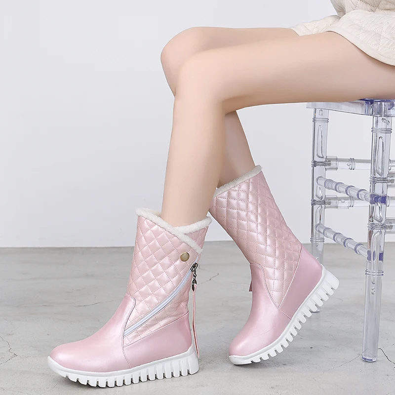 

Lasyarrow winter boots women warm mid-calf boots round toe long plush ladies fashion thigh snow boots shoes waterproof boots