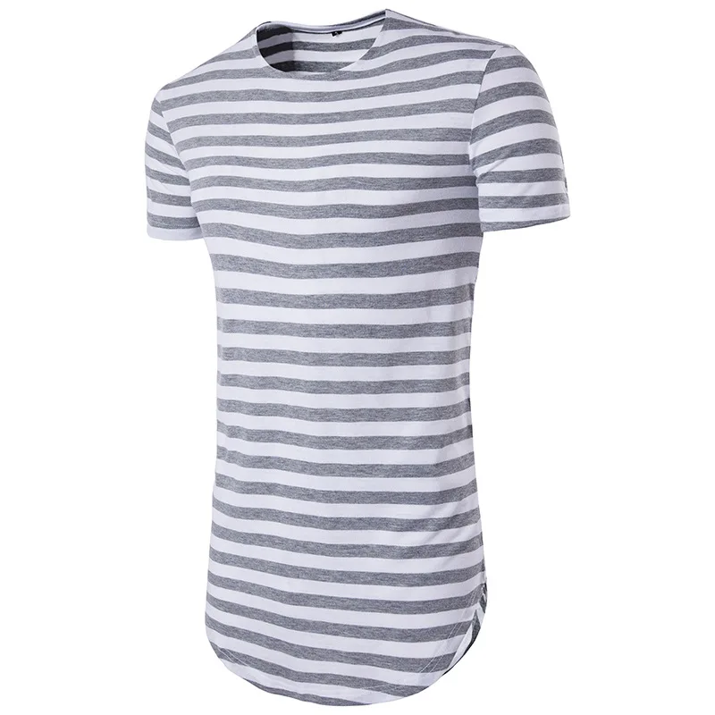 

Fashion Men Summer T-shirt O-Neck Short Sleeves Slim Fit Striped Casual Hip Hop Tees Tops MAEA99