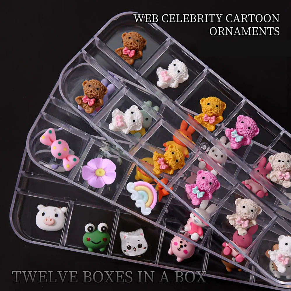 3D аниме милые украшения для ногтей 12 балок/коробка смешанные формы кавайная