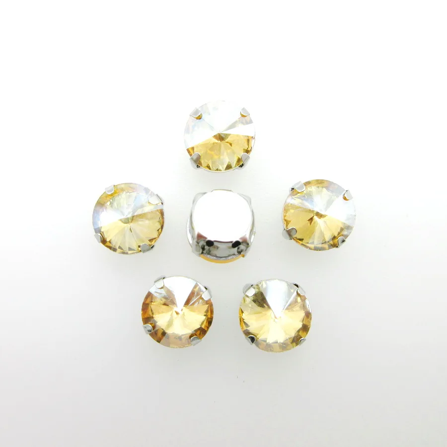 A21 Champagne gold Серебряные коготь настройки 7 размеров блестящие круглые Rivoli Форма стекло Кристалл Стразы flatback пришить стразы обувь, одежда отделка diy - Цвет: A21 Champagne gold