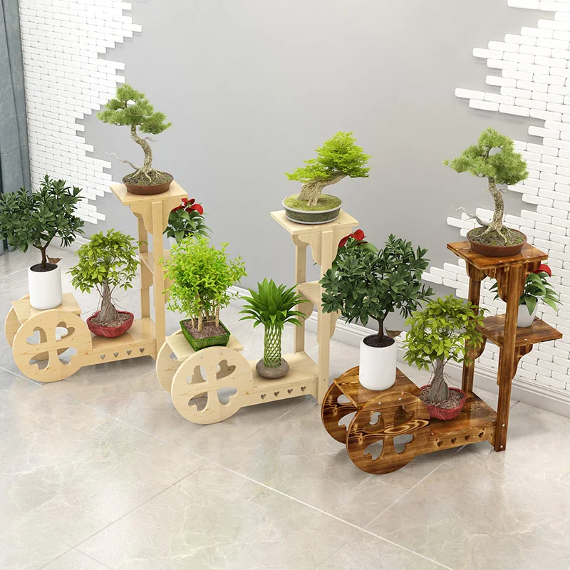 

Natural solid wood flower shelf solid wood healthy environment-friendly floor-to-floor living room balcony indoor green dill fle