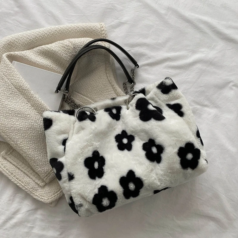 

Women Flower Print Large Capacity Tote Soft Bucket Bags Ladies Winter Bag