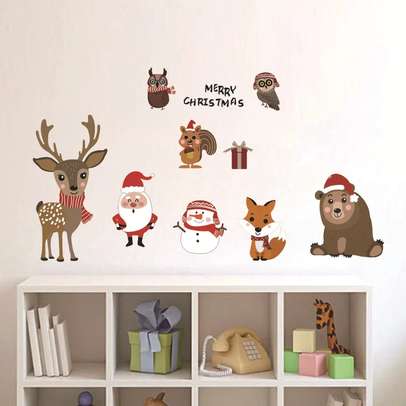 

Christmas Wall Stickers Ins Festival Children Cartoon Animal Decoration PVC Graffiti Sticker Vinyl