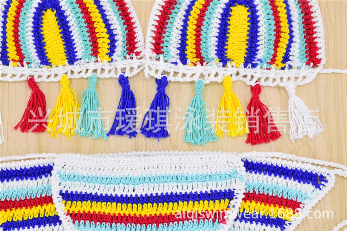

2020 New Handmade Knitted Stripes Triangle Bikini Europe America Hot Selling Split Type Womens Swimsuit /30