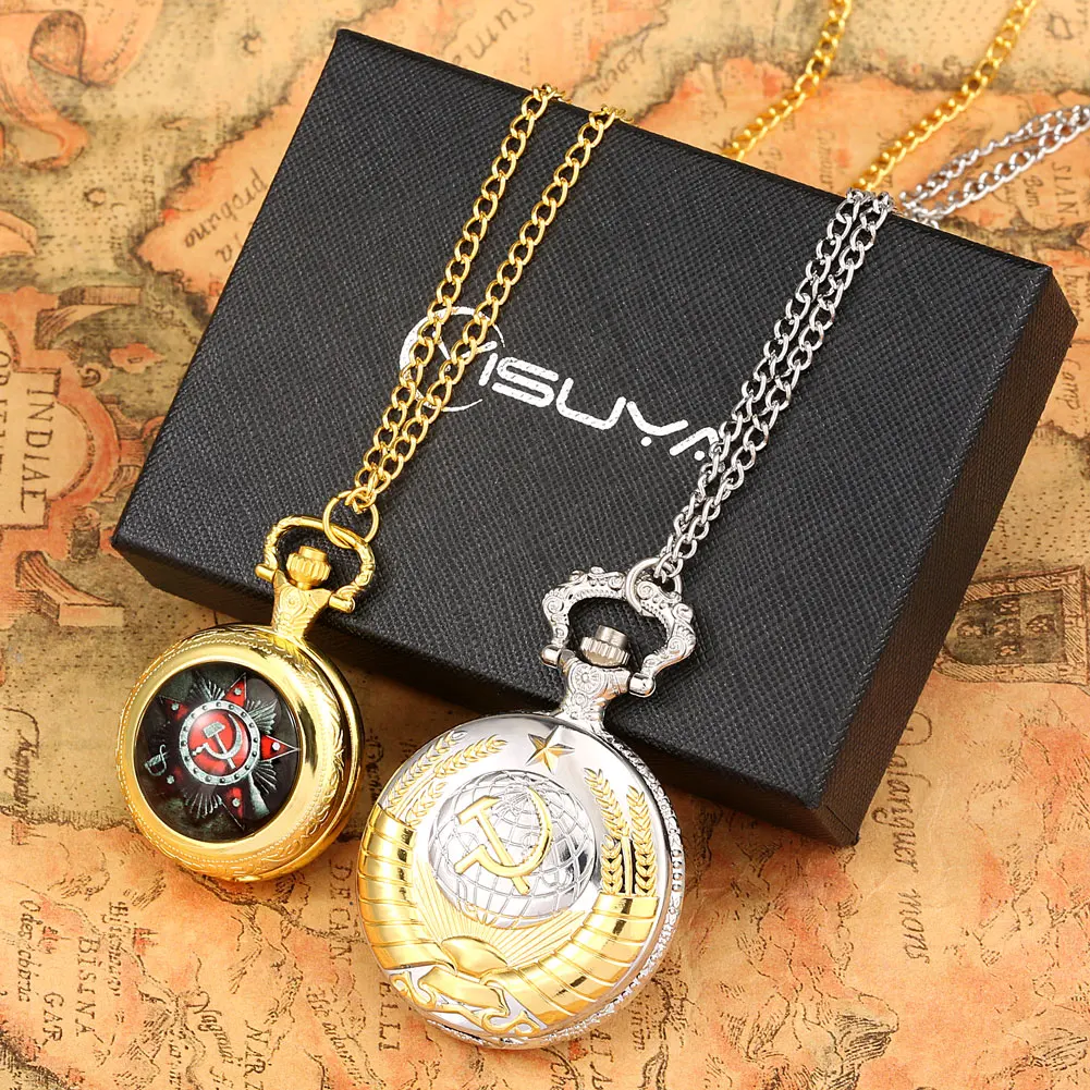 CCCP Quartz Pocket Watch Sets for Men Women USSR Communist Soviet Union Watch Badge Pendant Souvenir Luxury Gift Карманные часы